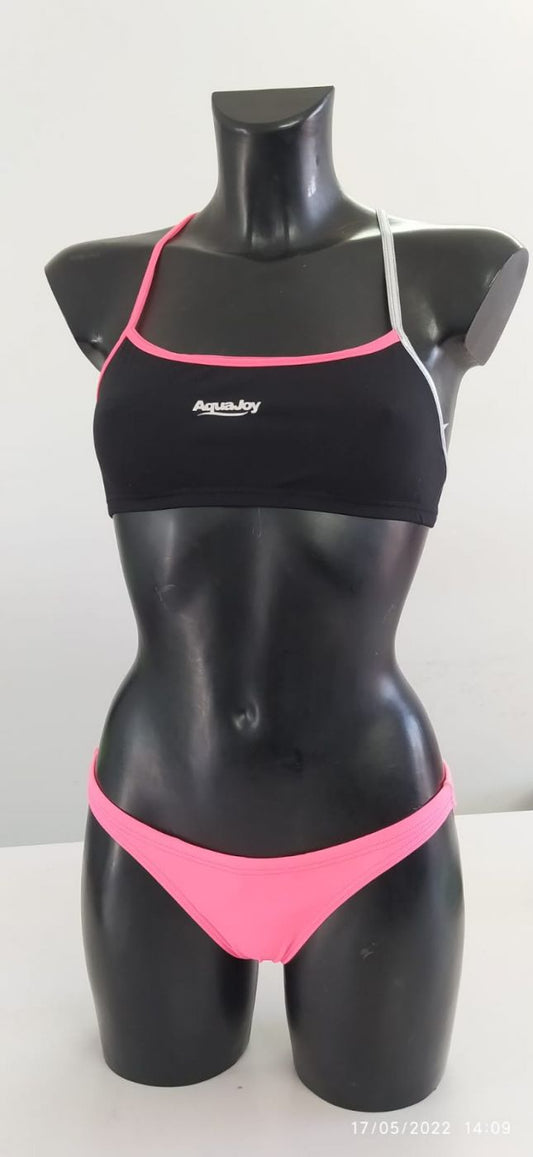 Bikini corpetto nero rosa shoking
