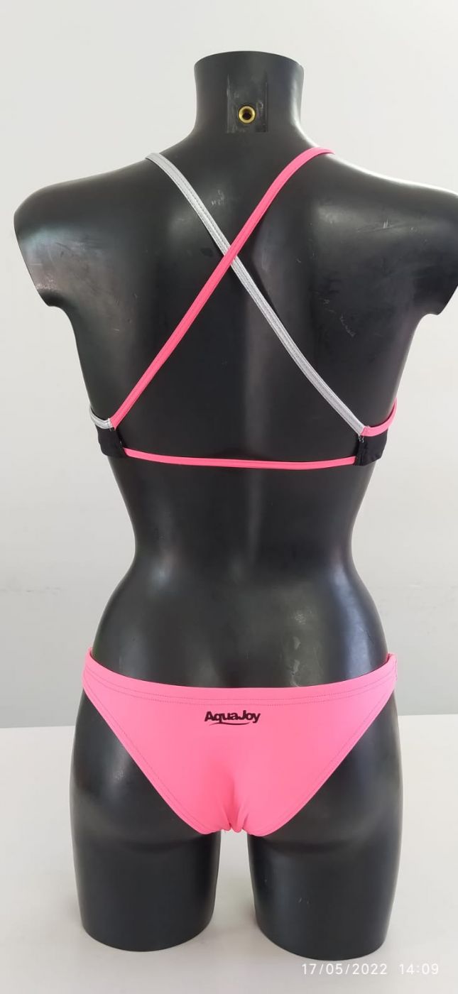 Bikini corpetto nero rosa shoking